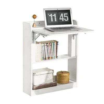 Imagen de SoBuy FWT92 W Mesa Escritorio de Trabajo, Plegable para Computadora con Estantes Almacenamiento 64x58x82cm ES