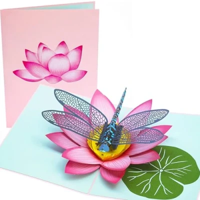Imagen de PopLife Tarjeta desplegable 3D de libélula azul y loto Día la Madre, San Valentín, cumpleaños, agradecimiento, recuperarse, aniversario, para amigos, hermana, esposa, abuela, hija, novia