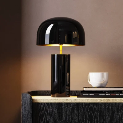 Imagen de KARE Lámpara Mesa Loungy Minimalista Negro/Oro de Acero Lacado con Forma Seta y Base Cilíndrica 38x25x25cm 230 V, E14, max. 40 Vatios, Cable 200cm, Clase A E