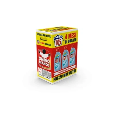 Imagen de Omino Bianco Detergente para lavadora líquida, 105 lavados, respeta colores y tejidos, aroma fresco con esencia de almizcle blanco, 1400 ml x 3 paquetes