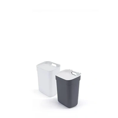 Imagen de Curver Juego 2 cubos de basura y reciclaje Ready to Collect 2x10L, Con soporte para pared o puerta, Ideal Cocina cuarto baño, 100% reciclado, tapa aro bolsa, Color gris blanco