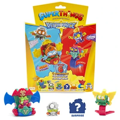 Imagen de Rivals of Kaboom 8431618019597 Superthings Serie Rescue Force, Este Pack Incluye 4 Figuras coleccionables (1 capitán Plateado Sorpresa y un SuperThing con Efecto Cromado) + 1 Jet Jump Wing