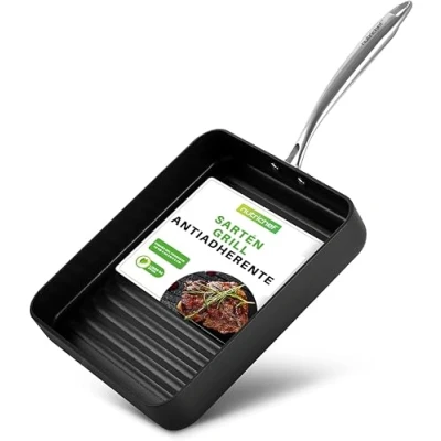 Imagen de Nutrichef sarten parrilla, Grill, 11, Cuadrada, Anodizada, Asador, Plancha cocina, Antiadherente, Asas reforzadas, Apto para lavavajillas