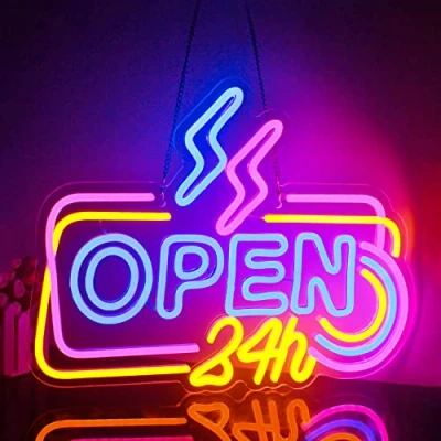 Imagen de Looklight Open 24H letrero de neón LED colorido para decoración pared letreros abiertos regulables abierto negocios tienda ventana puerta bar salón cafetería hotel
