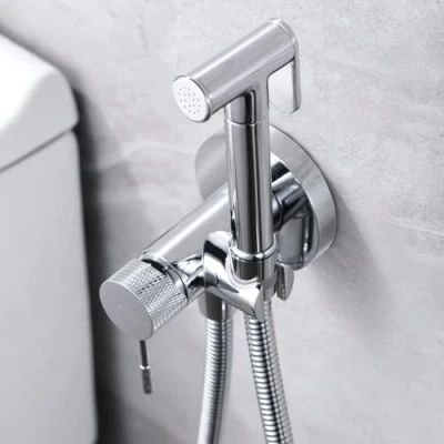 Imagen de IMEX Grifo Bidet Empotrado para WC Ducha Agua Fria y Caliente Higiénica Inodoro Rociador Griferia Sustituto de Serie Line Color Cromado