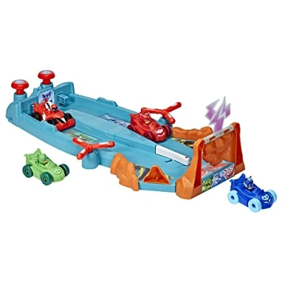 Imagen de PJ Masks Animal Power Smash and Zoom Racetrack Juguete preescolar, juego de vehículo Zoomzania Raceway con 4 autos para niños a partir 3 años