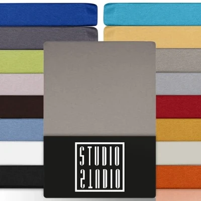 Imagen de STUDIO Basic Sábana Bajera Ajustable 180x200, 100% algodón Peinado, Oeko Tex 100, Calidad de Marca, Elásticas 180 x 200 cm Altura del colchón 15 25 Gris Pardo