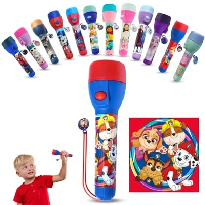 Imagen de Patrulla de la pata Antorcha Roja Luz flash LED para niños Linterna LEDs Batería Correa transporte Juguete noche brillante grande infantil 16cm