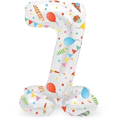Imagen de Folat B.V. 63967 Aluminio Número Figura 7 Joyful Party Multicolor 72 cm decoración globos para cumpleaños, aniversario (no se necesita helio), talla única