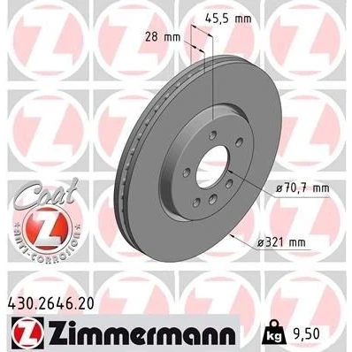 Imagen de ZIMMERMANN 430.2646.20 Disco de freno 321 28 6/5 5 115 ventilación interna revestido altamente carbonizado OPEL: Insignia B Grand Sport
