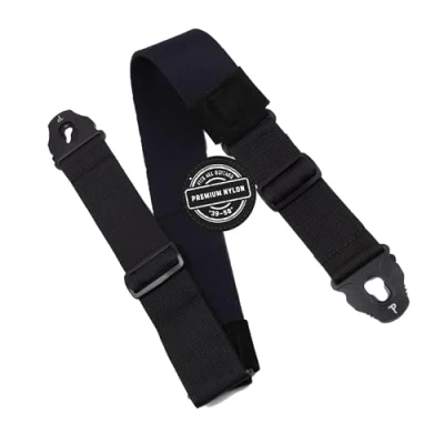 Imagen de Perri&#039;s Leathers Ltd. Correa de guitarra Nylon Extremo bloqueado Negro Ajustable Para guitarras acústicas/bajas/eléctricas Fabricada en Canadá (NWSPL 7157)