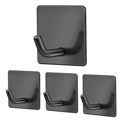 Imagen de Vista 4 Piezas Ganchos Adhesivos de Pared, Autoadhesivos Negro Mate Acero Inoxidable, Gancho Toallero No Punch Baño Cocina
