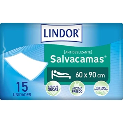 Imagen de LINDOR, Empapadores de Cama 60x90, Salvacamas para Adultos, Protector Camas, Sillas y Sillones, Desechables, Alta Absorción Fragancia a Jazmín, 15 Unidades