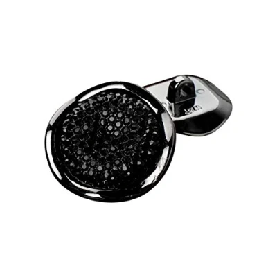 Imagen de Anjing 12 botones redondos brillantes con borde ondulado de resina y diamantes imitación, color negro, 18 mm