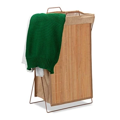 Imagen de Relaxdays Cesto ropa sucia, Plegable, Marco de metal con asas, para la colada, 40 L, 61x38x22 cm, Natural