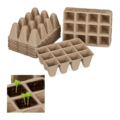 Imagen de Relaxdays Macetas biodegradables, Kit semillero, Cuadradas, Celulosa, Altura de 5 cm, 204 Uds., Beige