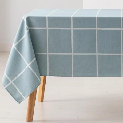 Imagen de GAMUSI Mantel Antimanchas Mesa Cuadrada Cuadros Jacquard Impermeable 140x140 cm, Tacto Tela, Color Agua