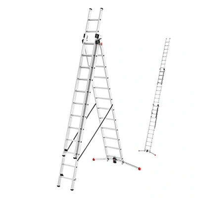 Imagen de Hailo 9312 507 Escalera Aluminio combinada 3 tramos con estabilizador Curvo ProfiLOT Combi (3x12 peldaños)