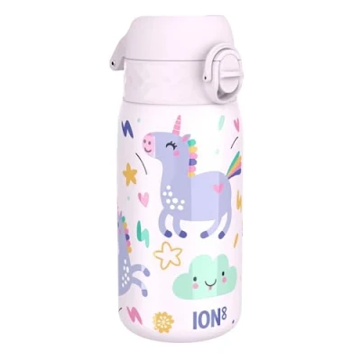 Imagen de Ion8 Botella Termica de Agua Acero Inoxidable para Niños, 320ml, a Prueba Fugas, Fácil Abrir, Cerradura Segura, Aptas Lavavajillas, Asa Transporte, Limpiar, Diseño Unicornios
