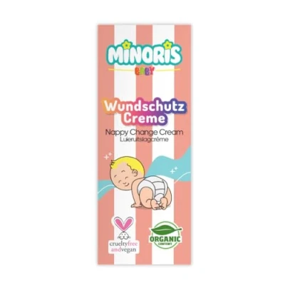 Imagen de Minoris Baby Crema Pañal Óxido de Zinc Potente, Contenido Orgánico, Alivio Inmediato, Protección Duradera, Cuidado Suave con Manteca Karité, Sin Fragancia, Dermatológicamente Probado, Vegano, 55g