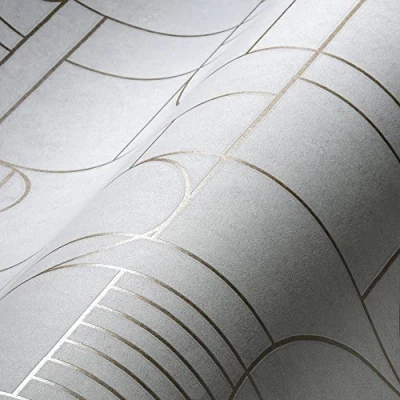 Imagen de Livingwalls Home Spa 386992 Papel pintado, diseño geométrico, color blanco, 10,05 x 0,53 m, fabricado en Alemania, dorado, m