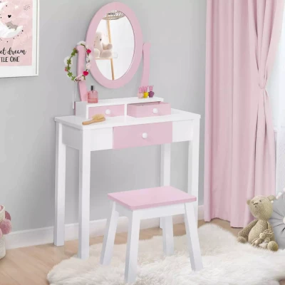 Imagen de IDMarket Tocador infantil BETTANY con espejo y taburete