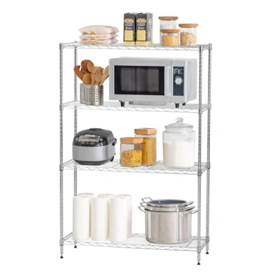 Imagen de Iris Ohyama, Estanterías/Muebles de almacenaje/Estantería varias caras/Estantería metálica con 4 estantes, Altura ajustable, Industrial, Cocina, Garaje Metal Rack MR MM4 Plata