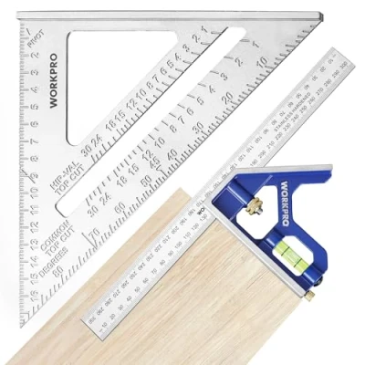 Imagen de WORKPRO Escuadra Combinada Ajustable 300mm y Regla de Triángulo 180mm, 2 Piezas Carpintería en Métrica, Cuadrado Combinación, Juego Herramienta Medición para