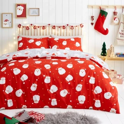 Imagen de Fusion Funda Nórdica Feliz Papá Noel 200 x cm Reversible (2 Colores) 2 Fundas de Almohada Incluidas Ropa Cama Roja Navidad Fácil Cuidado con Decoración Navideña