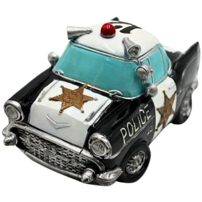 Imagen de Hucha con Coche de policía, Color Negro y Blanco, polystone, 17 x 10 9 cm Aprox