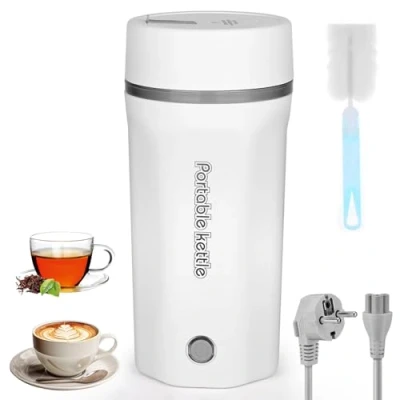 Imagen de 500ML Hervidor de Agua Viaje Mini Eléctrico 3 en 1 Pequeño y Termo 300W Doble Capa 304 Acero Inoxidable Portátil Apagado Automático (BLANCO)
