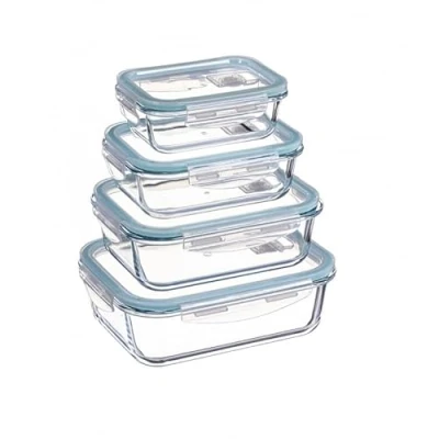 Imagen de DAMDAM GO Set de 4 fiambreras Cristal con Tapa herméticos antifugas para Horno microondas congelador y lavavajillas Rectangular