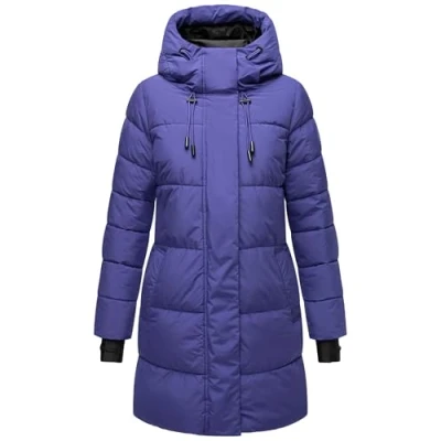 Imagen de MARIKOO abrigo de invierno para mujer material reciclado cálido largo con capucha ajustable y detalles reflectantes Kaituu XVI XS 6XL, Azul Violeta, XL