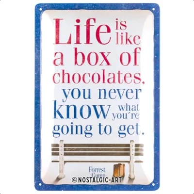Imagen de Nostalgic Art Cartel metálico retro, 20 x 30 cm, Forrest Gump Chocolate Idea de regalo para amantes del cine, Official License Product (OLP), metal, diseño vintage
