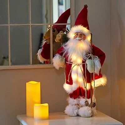 Imagen de Marco Paul decoración navideña de Papá Noel gris 45 cm, funciona con pilas, figura pie luces LED, adorno festivo, Navidad para interiores