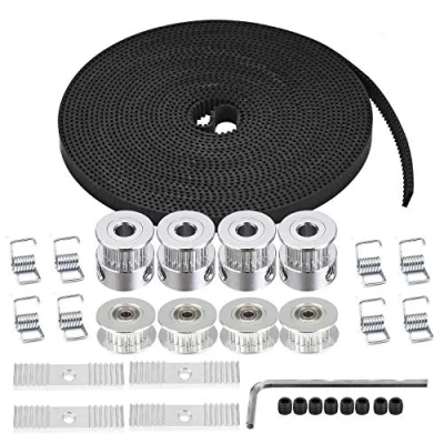 Imagen de TUZUK 5M GT2 Correa de distribución 6 mm ancho+4 20 dientes 5 diámetro, polea distribución+4 poleas+8 resortes tensores torsión+4 bloques montaje Llave para impresora 3D