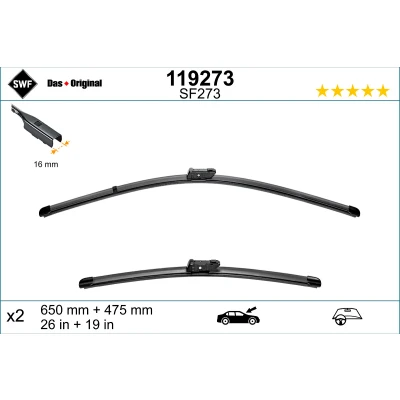 Imagen de Limpiaparabrisas Swf Visioflex, Original Visioflex Set 119273 delante Sin marco VOLKSWAGEN: Passat B8 Variant, Berlina, Arteon