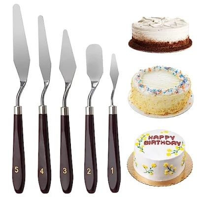 Imagen de paletas para untar pasteles 5 piezas, crema espátula juego de en ángulo acero inoxidable herramienta hornear raspadores mezclar raspador