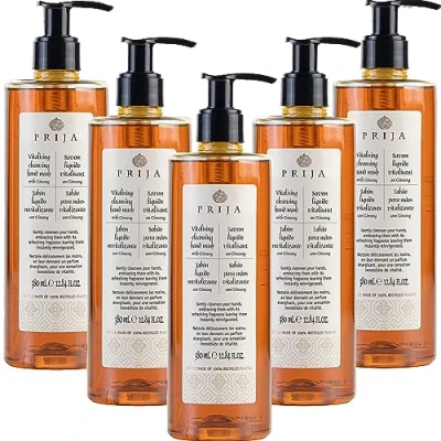 Imagen de Prija Ginseng Jabón Líquido Vitalizante 5 x 380 ml para uso diario Probado dermatológicamente Apto veganos Juego de piezas