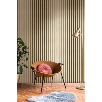 Imagen de A.S. Création Papel pintado tejido no motivo metálico 0,53 x 10,05 m negro oro imitación madera Made in Germany 786272