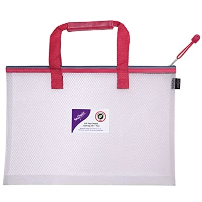 Imagen de Snopake 15872 Bolsa para libros (1 unidad, tamaño A4+), diseño de malla EVA alta capacidad, color transparente y rojo