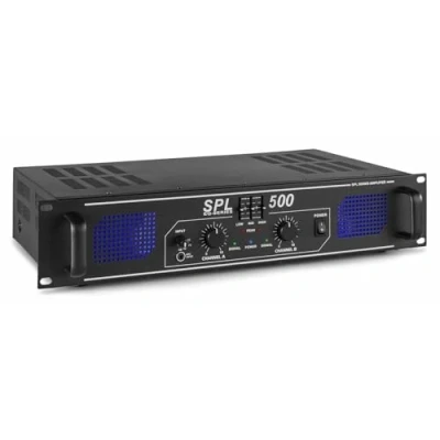 Imagen de Skytec SPL 500 Amplificador de audio 2 canales 250W continuos por canal, ecualizador incorporado, entradas RCA, salida con cable pelado a 4 Ohmios, indicador clipping, selector entrada