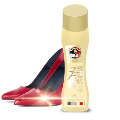 Imagen de Bufalo Express Crema Autobrillante Incolora Formulada con Aceite Natural de Almendras, Cuidado del Calzado y Color, Brillo Intenso Inmediato Frasco 50ml