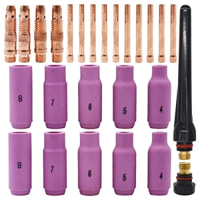 Imagen de Kit de Accesorios para Antorcha,Tianher 26 Piezas Cuerpo Pinza Lente Gas TIG Boquillas Alúmina Antorcha Soldadura Suministros WP 17 18 SR