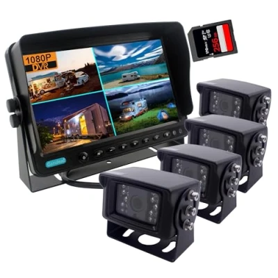 Imagen de CAMSLEAD Monitor de 10 Pulgadas 1080P Sistema cámara visión Trasera DVR Soporte grabadora Tarjeta SD 256 GB Entrada 4 Canales Pantalla Dividida cuádruple para camión Remolque RV