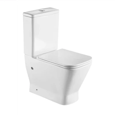 Imagen de Inodoro Completo WC con Sistema Rimless Antibacterias Vater Baño Tapa Dura Extrafina Amortiguada Salida Dual Eficiente Ahorro de Agua
