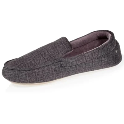 Imagen de Isotoner Zapatillas mocasines para hombre ultra cómodas y ligeras, de algodón orgánico suela piel, gris oscuro, 43 EU
