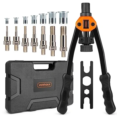 Imagen de VonHaus Set de Remachadora Manual Tenaza Tuercas Pistola Con 7 Mandriles M3 M4 M5 M6 M8 M10 M12 y 150 Remachables Surtidas Maletín Transporte