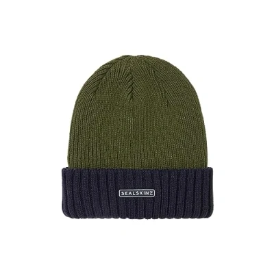 Imagen de Sealskinz Bacton Gorro con Vuelta Impermeable para Tiempo frío, Verde Oliva/Azul Marino, L/XL