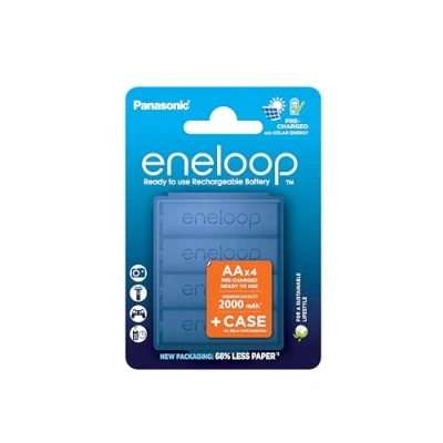 Imagen de eneloop, Pilas Recargables AA/Mignon, Paquete de 4 con Caja Azul, Capacidad mín. 2000 mAh, Ni MH, Listas para Usar, hasta Veces, Embalaje sin plástico, Standard, Blancas